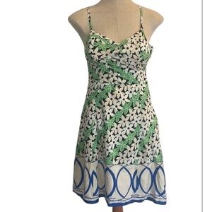 Vintage Y2K sundress floral mini Green white black blue womens size small cotton